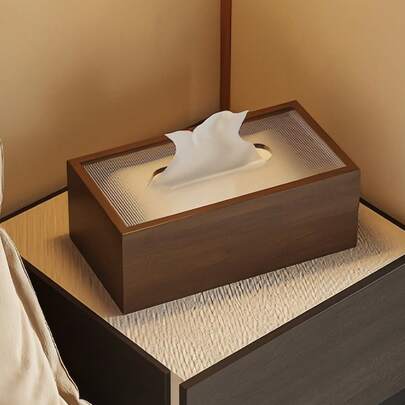 1pc/2pcs Premium Walnut Wood Tissue Box, Classic Retro Style Tissue Holder, Party Tissue Dispenser. It Comes With Striped Acrylic Sliding Cover, Durable And Sturdy. For: Home, Party, Living Room, Bedroom, Bathroom And Office Desk. Suitable For: Christmas, Thanksgiving, Daily Use, New Year, Valentine's Day And National Holiday. Mother's Day, Wedding