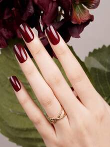 1 Box Of 20pcs Natural, Long-Lasting, Classic Burgundy Solid Color UV Gel Nail Polish Stickers, Easy To Apply And Remove