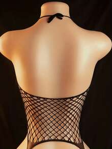 Women's Bow Decor Hollow Design Halter Sexy Lingerie Bodystocking