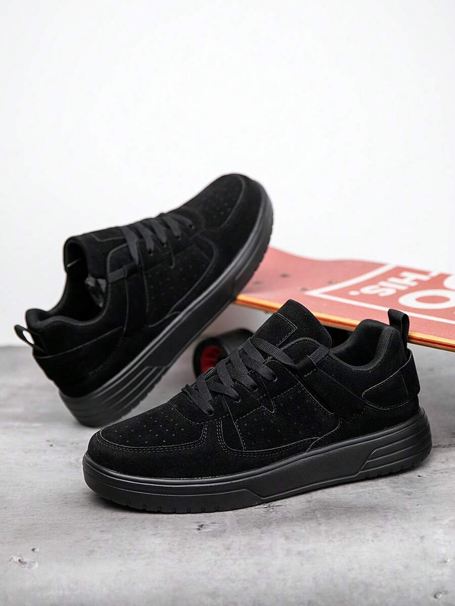 Men's Fashionable Retro Black Lace-Up Casual Sports Shoes, Versatile Outdoor Skateboard Sneakers For Teenagers, Running Shoes, Couples - 黑色 - 查看 1