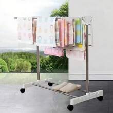 1pc Foldable Indoor Small Clothes Drying Rack, Stainless Steel Bathroom Towel Rack With Wheels For Easy Movement - Multicolor - View 12