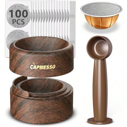 Reusable Vertuo Pod Refill Kit For : Reusable Vertuo Capsule For  Coffee Pods Vertuoline With 100 Aluminum Foil Lids For Any Size Of Vertuo Plus Espresso Pod Wood Grain Holder
