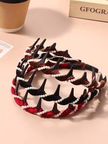 1 tiara feminina ondulada com pérolas artificiais revestida em veludo, elegante e estilosa, com pente, antiderrapante, reversível, texturizada, acessório para emoldurar o rosto. - Multicolorido - Ver 9