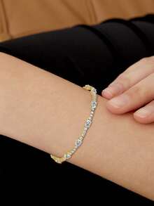 1 Đơn Giản & Thời Trang Đá Cubic Zirconia Vòng Tay Hình Quả Trứng, Thích Hợp Cho Phụ Nữ Mặc Hàng Ngày - Bạc - Xem 4