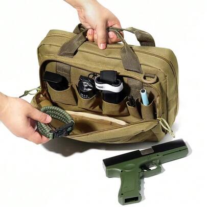 Durable Tactical Shooting Range Bag - Beige, Adjustable Strap, Dual Zipper Pockets And Mesh Compartments, Ideal For Shooting And Hunting, Gun Accessories