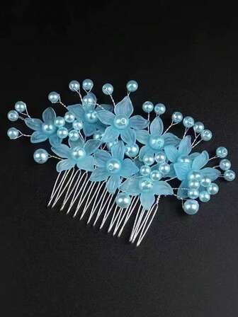 1pc Korean Style Crystal Headpiece, Bridal Wedding Flower Crown Hair Comb, Pearl Headpiece, Minimalist Hair Accessory
