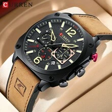 CURREN Men's Fashion Waterproof Quartz Chronograph Wrist Watch With Luminous Function And Genuine Leather Strap - Multicolor - View 10