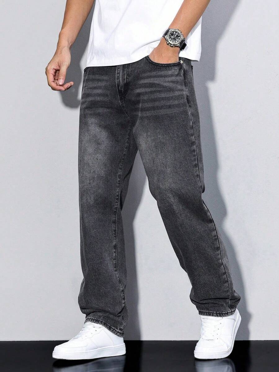 Teens' Casual Simple Fashion Jeans - 深灰色 - 查看 1