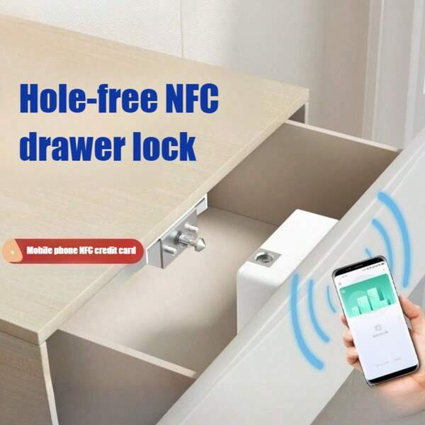 Drawer Lock, Card Swipe NFC Password Lock, Drawer Cabinet Security Lock, Home Drill-Free Invisible Lock, Desk Cabinet Electronic Hidden Lock, No Drilling Required