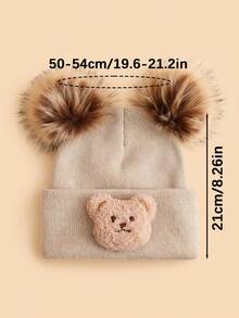 3 pezzi Set di berretti invernali lavorati a maglia per bambini, cappello lavorato a maglia con orecchie di orso e doppio pon pon, adatto per l'uso quotidiano dei bambini e per il ritorno a scuola - Multicolore - Visualizzare 4