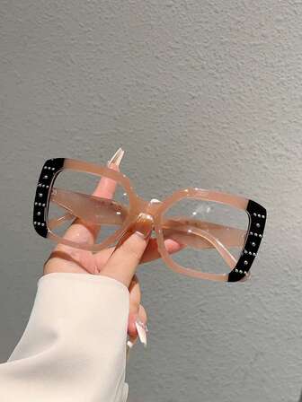 1 件女士 Y2K 朋克铆钉方形时尚眼镜，别致的双色镜框，大胆复古个性眼镜，适合前卫街头风格豹纹造型眼镜