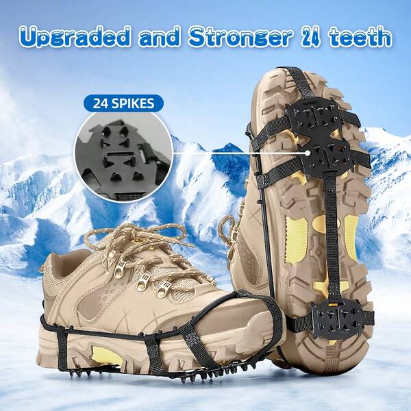 24-Tooth Ice Crampon Anti-Slip Shoes - Heavy-Duty All-Terrain Winter Footwear With Enhanced Traction, Suitable For Hiking, Walking On Ice, And Snow - Compatible With Boots - Ideal Choice For Ice Climbing, Skiing, And Snowshoeing,Can Be Used For Christmas Travel, New Year Travel, Tourism, Going Out, Valentine's Day Outings, Playing In The Snow, And Snow Trekking.