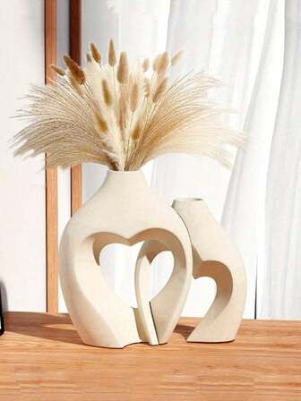 2 件装饰花瓶，心形树脂花瓶 2 件套，北欧心形花瓶，极简主义装饰花瓶，适用于餐桌中心装饰、婚礼、餐厅、客厅、办公室、家居装饰