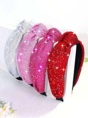 1 st. kvinnors glänsande söt strass (glas) svart & vit enkel helt strassbesatt fashionabel lyxgrön jul, rosa & röd alla hjärtans dag brett knutet hårband, hårbåge hårband för kvinnor