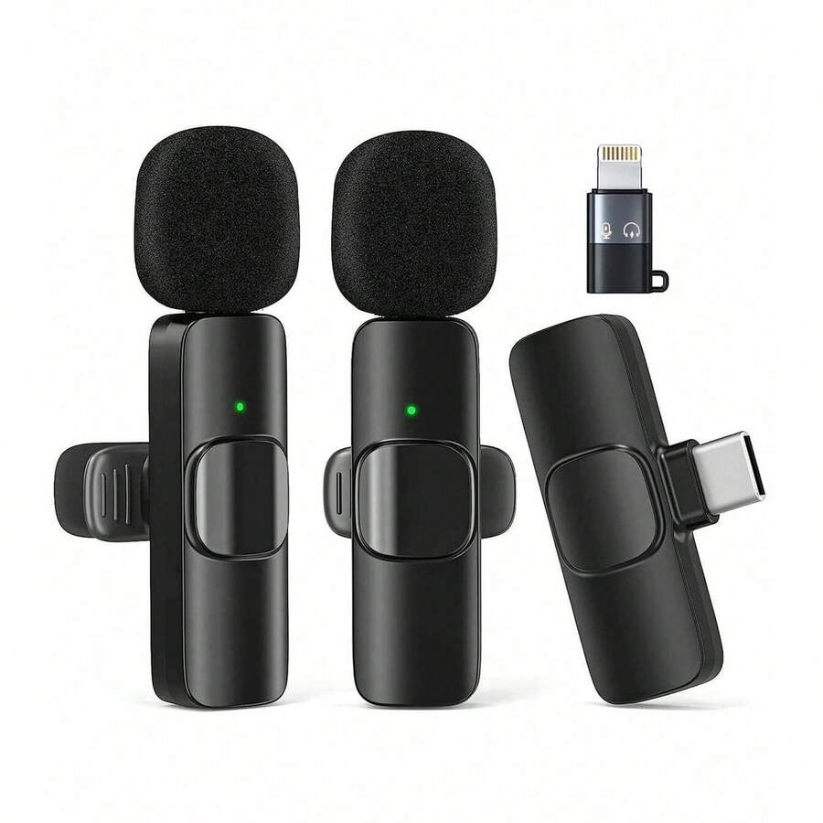 Micrófono inalámbrico de solapa 2.4G, con largo alcance de transmisión, cancelación de ruido incorporada, adecuado para transmisión en vivo, entrevistas, grabación de video/audio en Apple, teléfonos, tabletas, portátiles, 60mAh - Ver 1