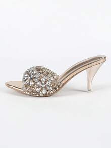 Damen High Heel Schuhe, runde Zehenform, bequemer transparenter Absatz, luxuriöse funkelnde Strass, geeignet für Party und Veranstaltungen