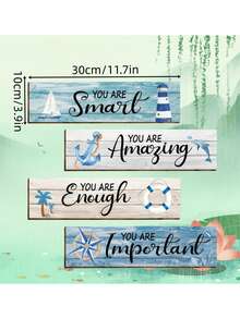 4 款鼓舞人心的航海主题墙面标志 - 现代木质海岸标志，带有令人振奋的家居装饰语录 - 悬挂式海滩主题装饰标志，家居装饰，花园装饰，墙面装饰，无需电力 - 彩色 - 查看 5