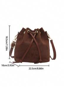 Women's Drawstring Bag Mini Crossbody Bucket Bag Quilted Casual Outdoor Bag - Brown - View 2