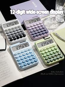1pc Dual Power Ombre Color Calculator, 12-Digit Wide Screen Display, Flexible Mechanical Keys, Large Size Body, Solar + Battery Powered, Suitable For School, Exam, Office, Front Desk - Single Piece - View 4