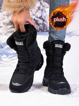 Women's Autumn/Winter Snow Boots, Thermal Lined, Warm Outdoor Boots, Plus Size Cushioned Winter Shoes, Black