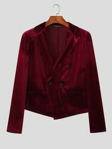 INCERUN Men Lapel Neck Long Sleeve Coat Jacket Blazer Elastic Waist Wide-Leg Long Pants Trousers Spring Fall Party Casual 2PCS Sets Outfits - 酒紅 - 查看 6
