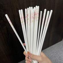 4/10双装陶瓷筷子，花卉图案，高品质，防滑，耐热，卫生，易清洗，适合家庭和餐厅使用 - 彩色 - 查看 10