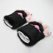 A Pair Of Adorable Plush Cat Paw Gloves-Featuring Soft Fur And Realistic Claws-Perfect For Halloween, Christmas Costumes, And Role-Playing Theme Parties - 黑色 - 查看 2