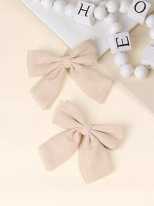 2pcs Ivory Bow Hair Clips, Wedding & Party Favor Gifts For Kids - Beige - View 8