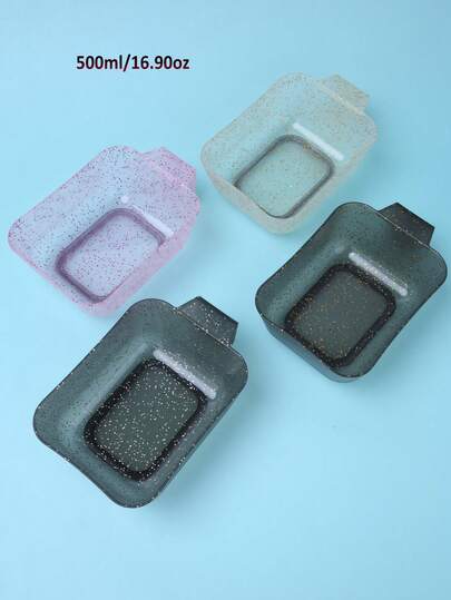 1pc 500ml/16.09oz Square Transparent White Bowl With Gold Glitter, Silicone Non-Slip Ring At Bottom, Suitable For Salon Hair Dye Or Home Hair Coloring,Hair,Travel,Hair Products,Hair Tools,Hair Stuff,Barber,Barber Accessories,Barbershop,Hairdressing Equipment