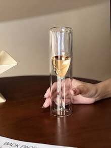 1pc Premium French Style Creative Glass Cup, Transparent Glass Cup, Double Layer Personalized Stemware, Glass Coffee/Beverage Cup - Clear - View 6