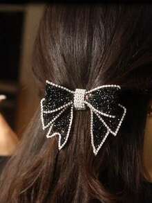 1pc Rhinestone Bowknot Spring Clip Hair Accessory, Suitable For Daily Wear, Bows, Cute, Looks Of Party