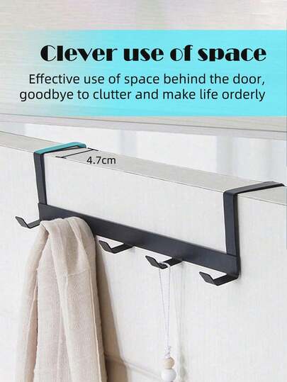 Cabide de metal com 5 ganchos para porta - Fácil de instalar, resistente à ferrugem, organizador que economiza espaço para toalhas, roupas e acessórios - Acabamento preto moderno, ideal para casa, viagens e uso comercial, suporte para acessórios, decoração contemporânea, estrutura metálica, cabides para roupas