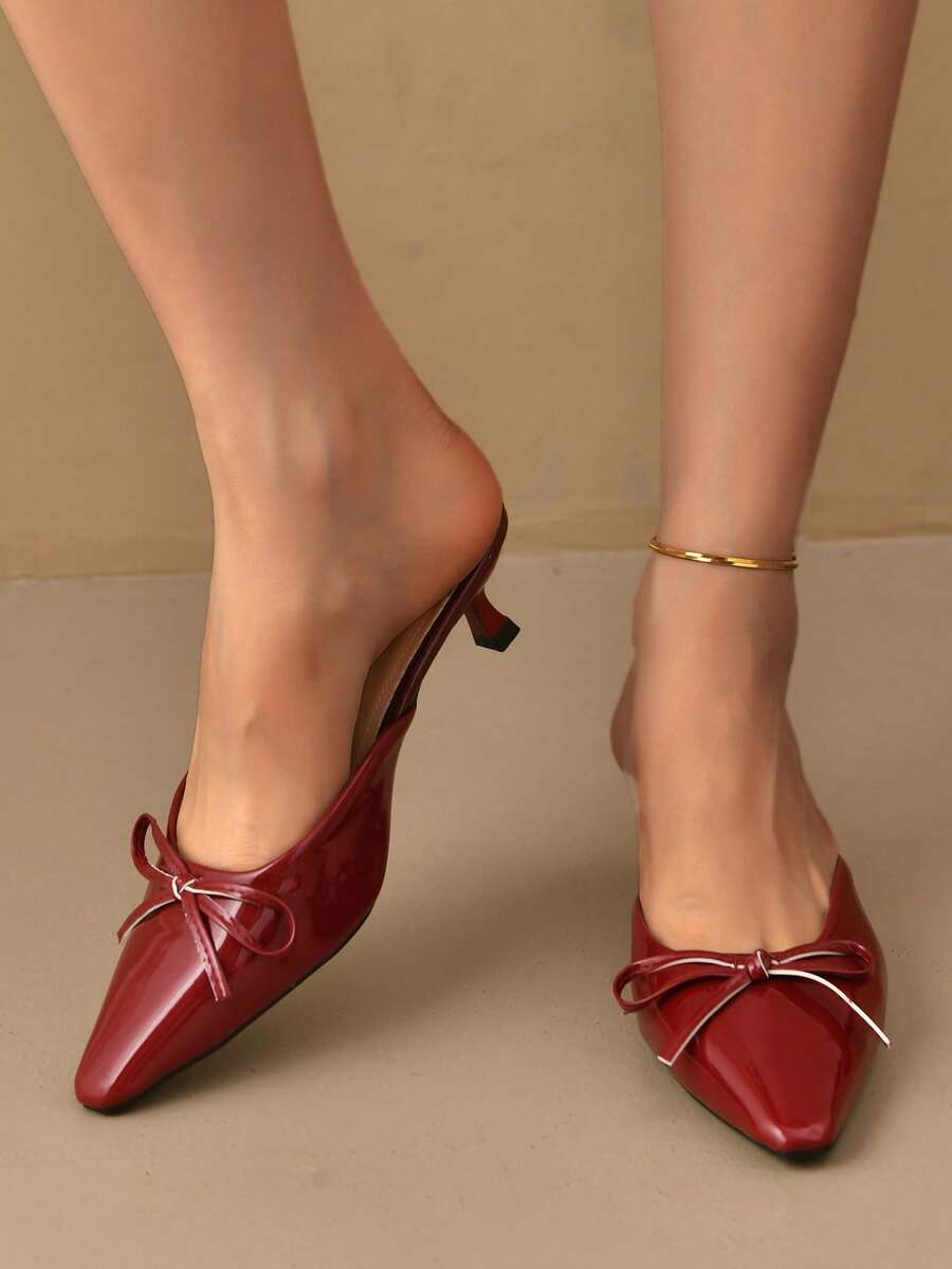 2026 Spring New Commuter Chic Pointed Toe Bowknot French Style Hollow Out Sandals For Women - Red - View 1