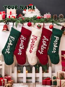 Personalized Handmade Knitted Knitted Letter Name Christmas Stockings, Christmas Decoration, Christmas Gift Storage, Knitted Socks, Best Gift For Kids, Family, Friends - Multicolor - View 3