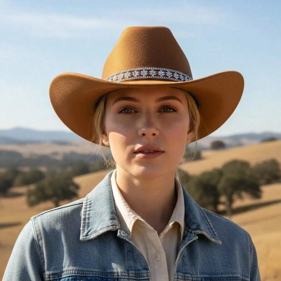 Suede Cowboy Hat With Flower Chain - 海狸 - 查看 1