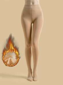 1/2pcs Women Opaque Thermal Lined Elastic Tight Tights, Fashionable Thick Stirrup Tights For Autumn/Winter, Cozy - Multicolor - View 19