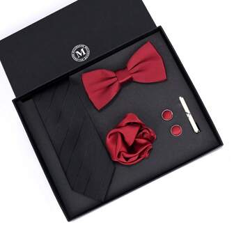 一套菱形格纹条纹纯色休闲涤纶领带套装，四季热销促销