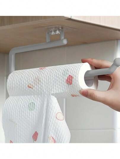 1pc Plastic Wall Hanging Kitchen Paper Towel Holder - Toilet Paper Holder, Plastic Wrap Storage Holder, Rag Organizer - Space Saving Bathroom Accessories