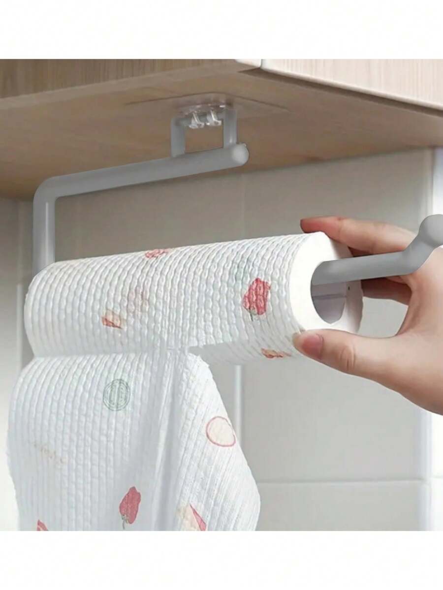 1个塑料壁挂式厨房纸巾架 - 也可作卫生纸架、保鲜膜收纳架、抹布整理架 - 节省空间的浴室配件