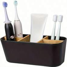 5-Slot Black Plastic Toothbrush Holder With Dividers Lightweight And No Power Required, It Is An Independent Bathroom Countertop Organizer Suitable For Electric Toothbrushes, Toothpaste, And Razors. Featuring A Durable And Stylish Design, A Sturdy Structure, And Serving As A Bathroom Toothbrush Holder For Toothbrush Storage, It Fits A Minimalist Lifestyle. - màu đen - Xem 6