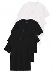 5 Pack 100% Cotton T-Shirts For Men And Women, Summer Clothes Crew Neck Short Sleeve Plain Tee Shirts, Unisex Basic Solid Color Heavy Cotton Tshirts, Soft Breathable Absorbent Tops For Casual, Gym, Outdoor, Daily, Or Layering Wear, Classic Blank Tees For All Seasons, Comfortable Durable Apparel, Perfect Gift For Boyfriend, Father's Day, Or Holiday - 黑/黑/黑/白/白 - 查看 7