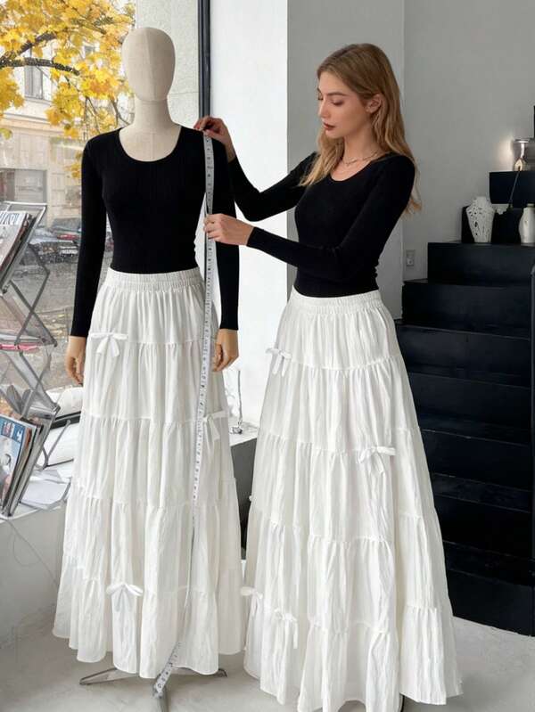 Sweet-Style High-Waisted Vintage Loose Elegant A-Line Skirt, Women's Bottom