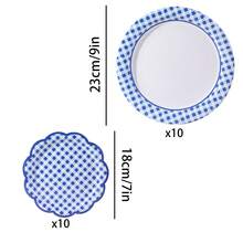 10/20/40/50pcs,Blue And White Checkered Birthday Party Supplies, Coastal Deep Blue Scallop Party Disposable Paper Plates, Birthday Party Decoration Supplies, Blues Dinner, Wedding, BabyShower, Birthday, Picnic, Barbecue Essential