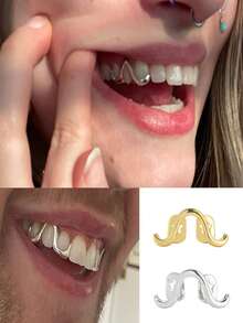 1pc Fashionable Curved Smooth Micro-Inlaid Zirconia Hip Hop Tooth Jewelry, Unisex Stylish Party Accessory - Multicolor - View 1