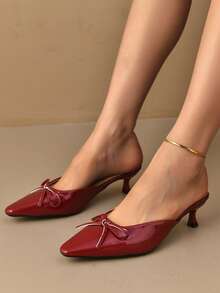 2026 Spring New Commuter Chic Pointed Toe Bowknot French Style Hollow Out Sandals For Women - Red - View 2