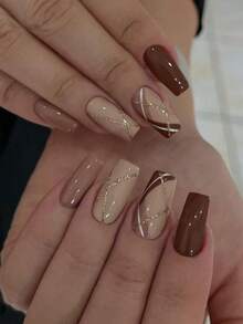 24 Stücke kurze quadratische tragbare Nägel, wellige glitzernde rosa einfache französische Kunstnägel, mit Gelee-Kleber und Nagelfeilen, geeignet für Damen und Frauen für den täglichen Gebrauch und Festivals - Verschiedenfarbig - Übersicht 1