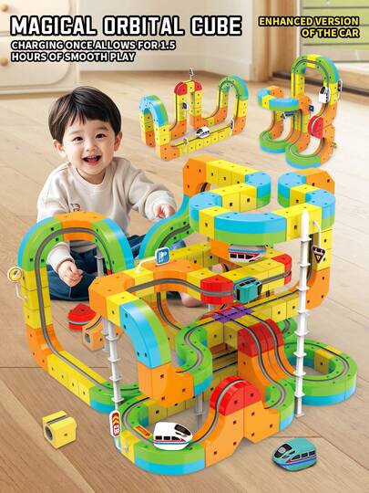 Holiday Electric Train Set With Modular, Anti-Gravity 3D Tracks. A STEM Construction Toy For Kids 3-5, Perfect As A Halloween, Christmas & Thanksgiving Gift.