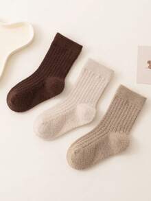 3 Paar khakifarbene, dicke, beidseitig gefütterte, warme Socken für Herbst/Winter