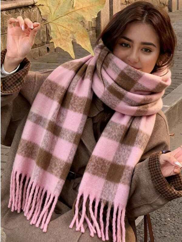 1 buc. Eșarfă mică în carouri, moale și călduroasă pentru toamnă/iarnă