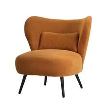 SUN YEE 2x Armchair Lounge Chair With Lumbar Pillow Wingback Velvet Orange - Orange - View 6